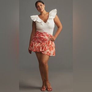 Maeve Ruffled Linen Wrap Mini Skirt  NWT